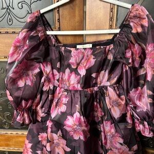 Pink and Purple Mini Dress with Puff Sleeve